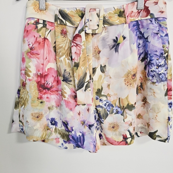 Jason Wu Multicolor Floral High Waist Shorts Pockets Belt Size 8 M - Picture 2 of 8